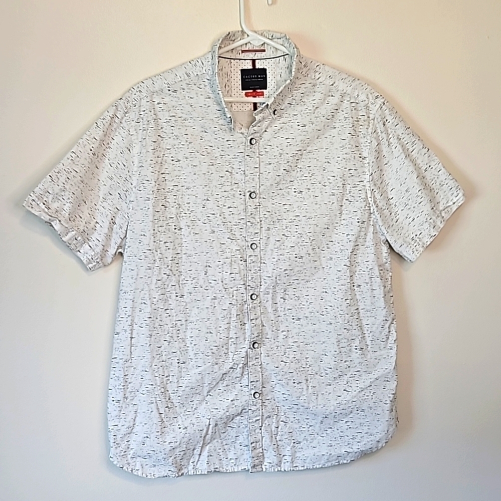 Cactus Man Slim Fit Short Sleeve Shirt White Black Large
